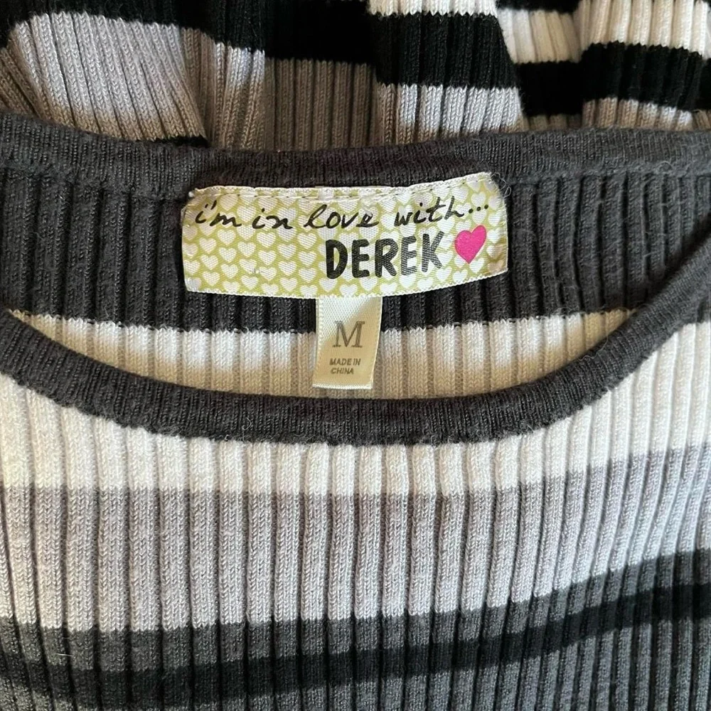 Vintage Y2K Black Gray Ribbed Knit Bodycon Sweater Dress Derek Heart 2000s S-M - Picture 8 of 10